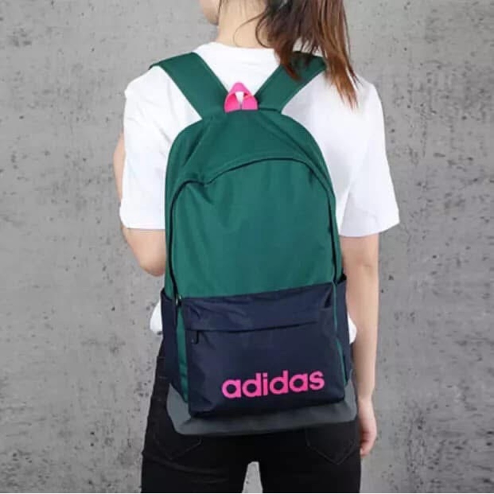 Adidas Forest Green and Navy Backpack with Pink Accent